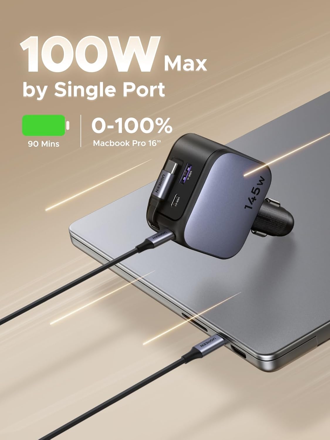 Fast Charging Cable - Ładowarka samochodowa UGREEN 145W 3C1A z
